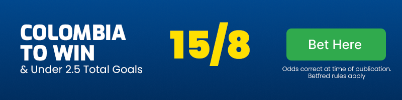 Colombia to beat peru & under 2. 5 total goals @ 15-8