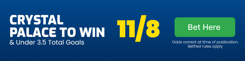 Crystal palace to beat leicester & under 3. 5 total goals @ 11-8