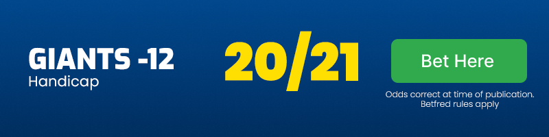 Huddersfield giants -12 handicap vs london broncos @ 20-21