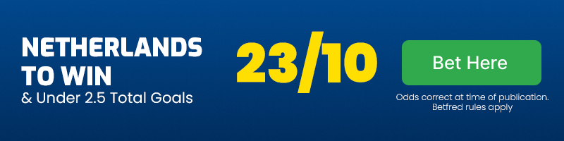 Netherlands to beat bosnia-herzegovina & under 2. 5 total goals @ 23-10
