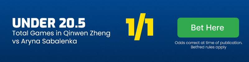Under 20. 5 total games in qinwen zheng vs aryna sabalenka @ 1-1